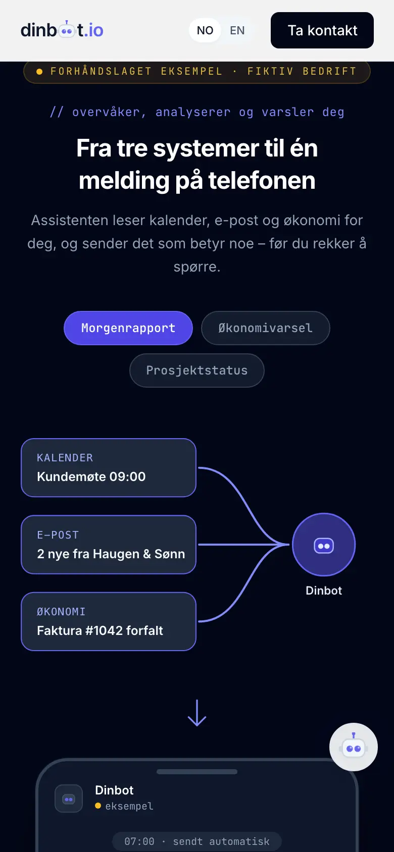 Dinbot, demoseksjonen på mobil